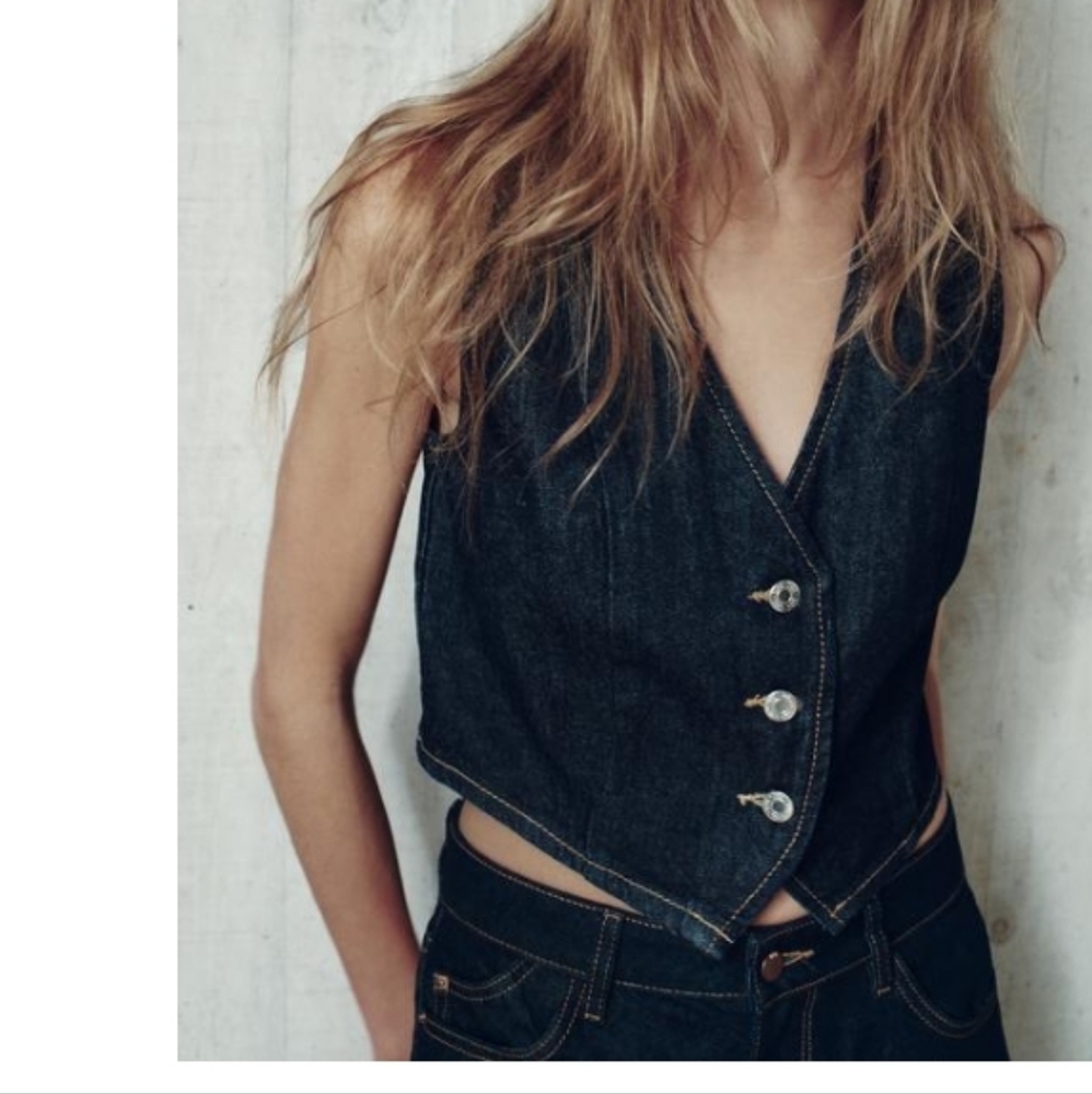 Zara Z1975 Denim Button-Up Vest Sz-L